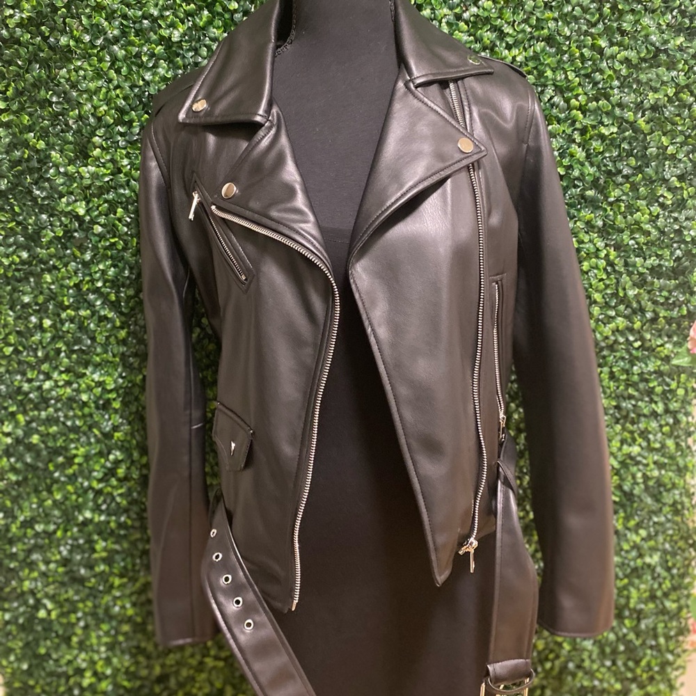 ZARA FAUX LEATHER BIKER JACKET WITH BELT